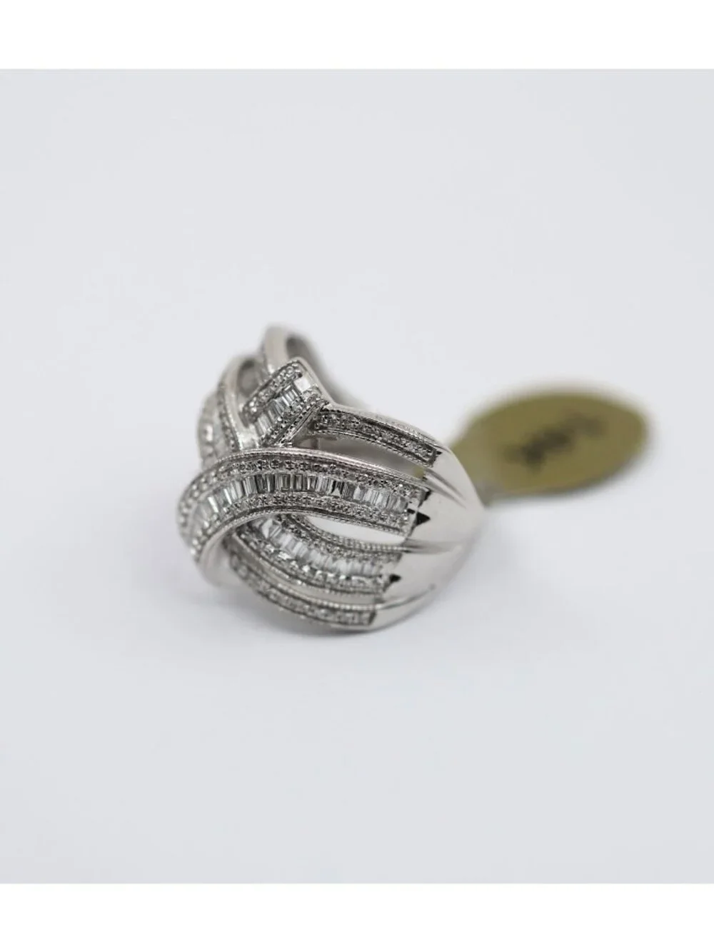 EFFY 14K White Gold 2.00ct Round Baguette Diamond Woven Crossover Ring - Size 7